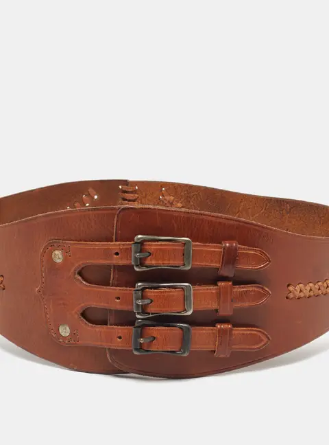 Ralph Lauren Triple Buckle Waist Belt Brown Leather