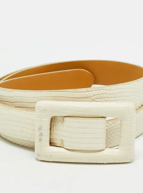 Ralph Lauren S Buckle Belt Off White Lizard Embossed Leather
