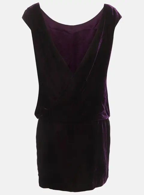 Ralph Lauren Purple Velvet Sleeveless Plunge Neck Mini Dress S