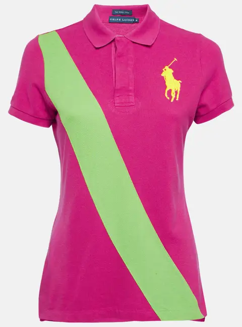 Ralph Lauren Pink Striped Cotton Pique Polo T-Shirt M