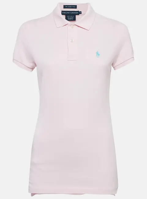 Ralph Lauren Pink Logo Embroidered Cotton Skinny Polo T-Shirt M