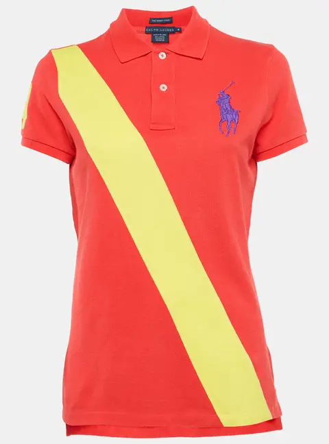 Ralph Lauren Red Cotton Pique Applique Detail Polo T-Shirt M
