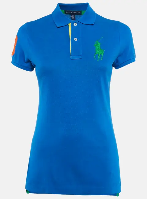 Ralph Lauren Blue Logo Embroidered Cotton Pique Polo T-Shirt S