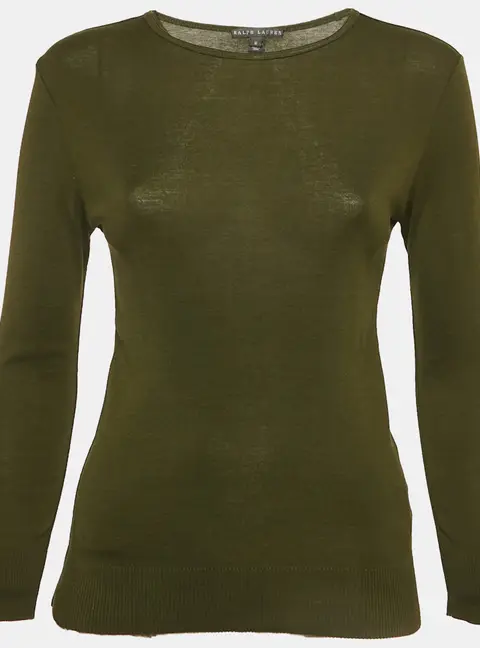 Ralph Lauren Olive Green Cotton Knit Long Sleeve T-Shirt M