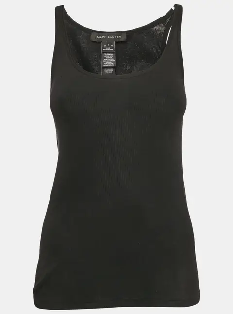 Ralph Lauren Black Rib Knit Cotton Tank Top L