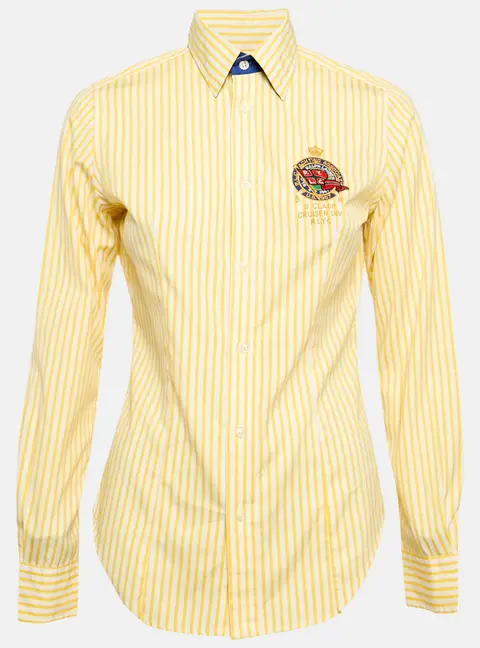 Ralph Lauren Yellow Striped Cotton Badge Applique Shirt M