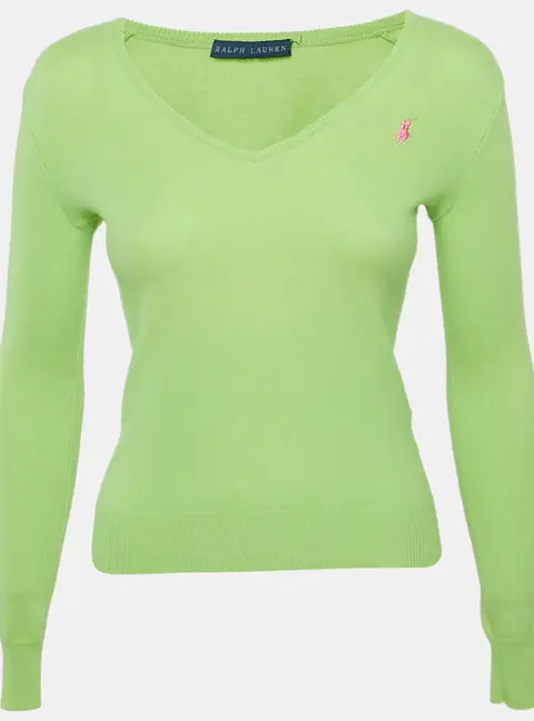 Ralph Lauren Light Green Cashmere V-Neck Long Sleeve Sweater S