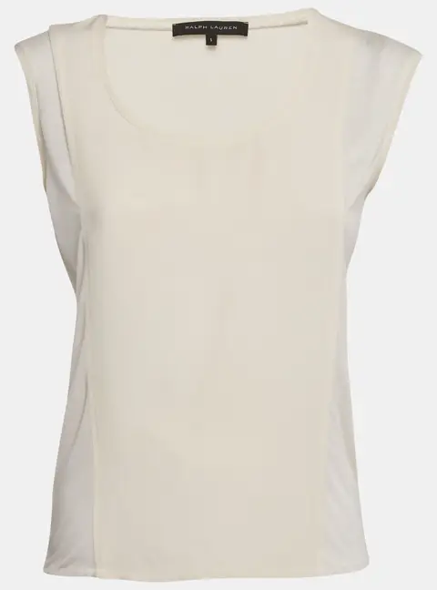 Ralph Lauren White Silk Panel Detail Sleeveless Top S