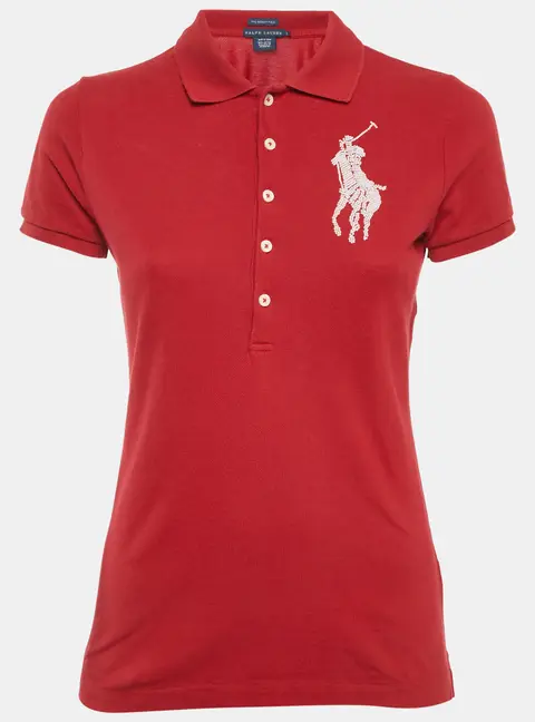 Ralph Lauren Red Logo Embroidered Skinny Fit Polo T-Shirt S