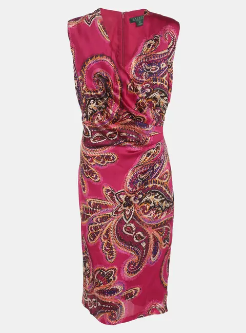 Ralph Lauren Pink Multicolor Paisley Print Midi Dress L