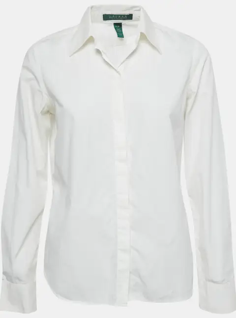 Lauren Ralph Lauren Petite White Cotton Full Sleeve Shirt M