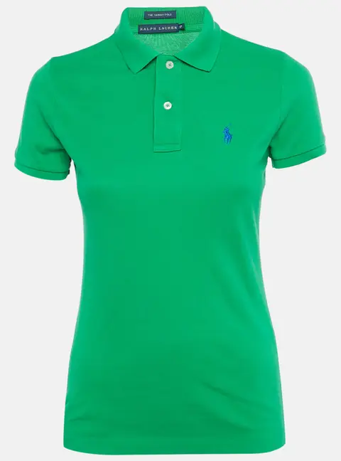 Ralph Lauren Green Logo Embroidered Cotton Skinny Polo T-Shirt S
