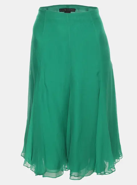 Ralph Lauren Green Chiffon Fishtail Midi Skirt S
