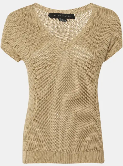 Ralph Lauren Beige Cotton Knit V-Neck Jumper XS