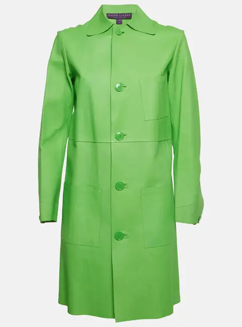 Ralph Lauren Neon Green Leather Mid-Length Coat S