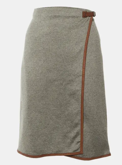 Ralph Lauren Grey Knit & Leather Trim Wrap Skirt M