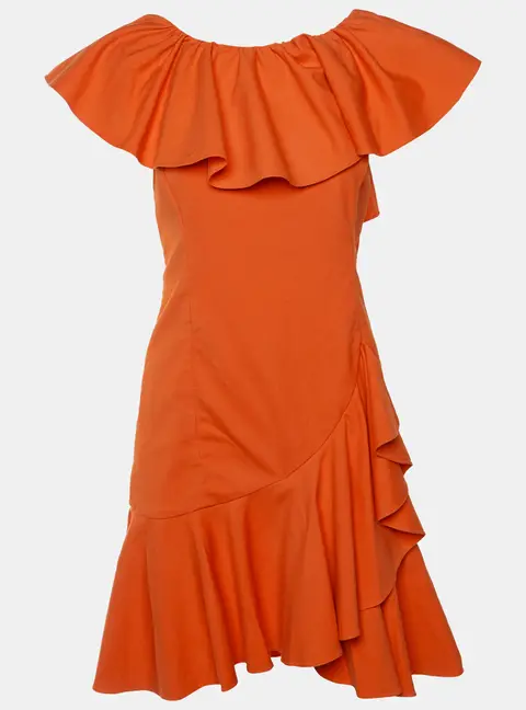 Ralph Lauren Orange Stretch Cotton Ruffled Dress M