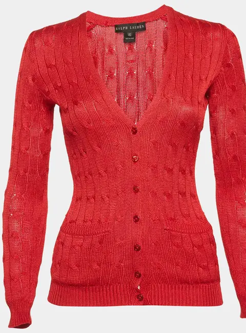 Ralph Lauren Red Silk Knit Buttoned Cardigan XS