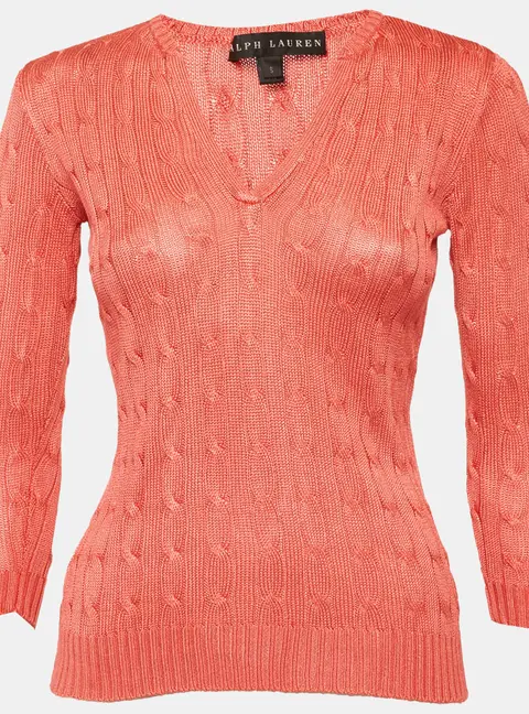 Ralph Lauren Coral Pink Silk Knit Sweater Top S