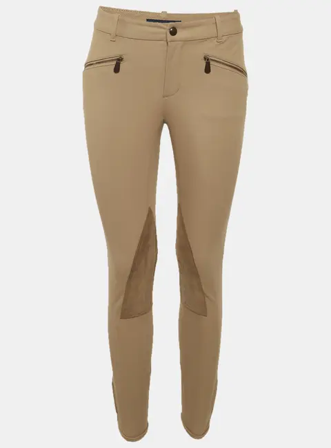 Ralph Lauren Beige Cotton Knit and Suede Patch Detail Riding Pants