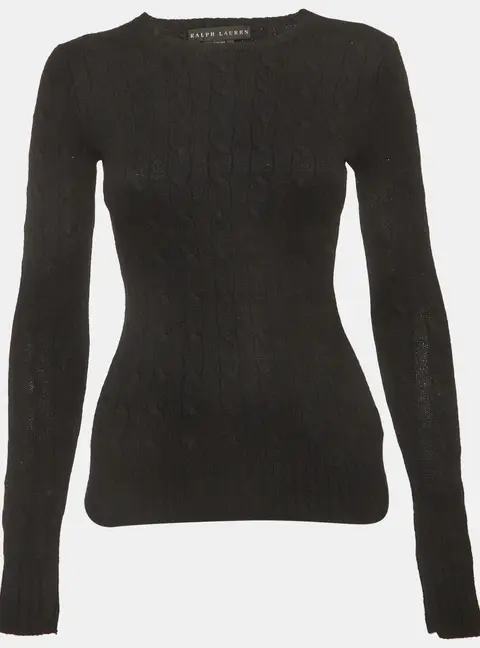 Ralph Lauren Black Cashmere Cable Knit Sweater S