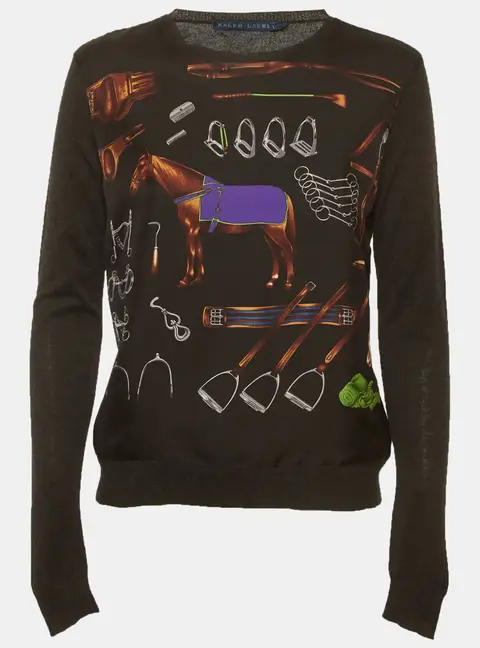 Ralph Lauren Grey Printed Silk and Knit Sweatshirt L