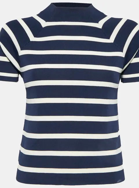 Lauren Ralph Lauren Blue/White Striped Rib Knit T-Shirt M