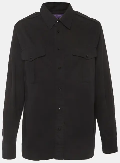 Ralph Lauren Purple Label Black Cotton Gabardine Button Up Shirt L