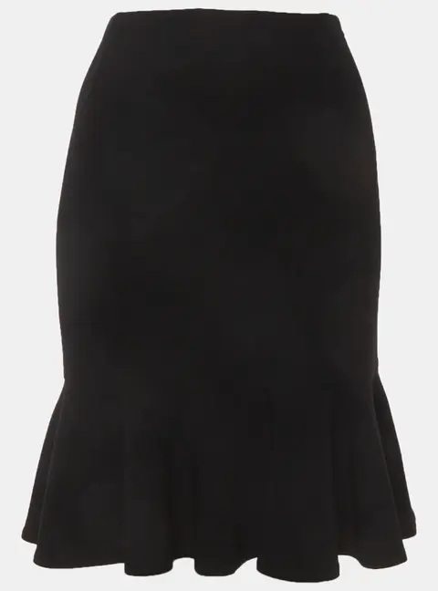 Ralph Lauren Black Wool Flounce Knee Length Skirt L