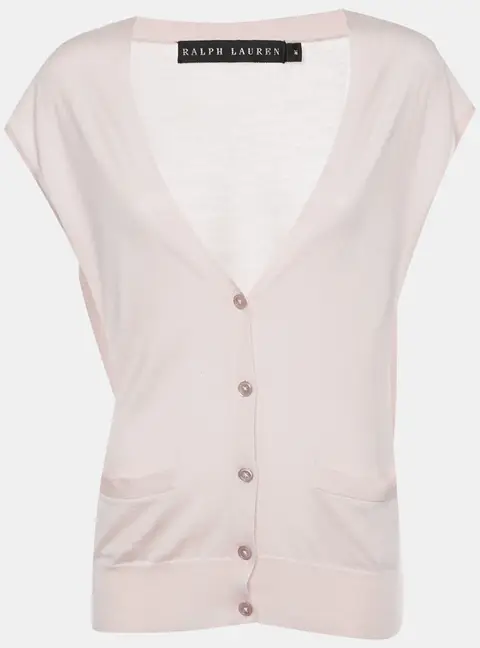 Ralph Lauren Light Pink Cashmere Blend Sleeveless Cardigan S