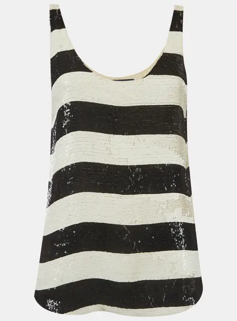 Ralph Lauren White/Black Stripe Sequin Tank Top S