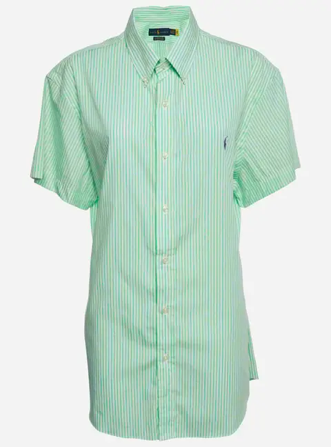 Ralph Lauren Green/White Stripe Cotton Stretch Short Sleeve Shirt XL