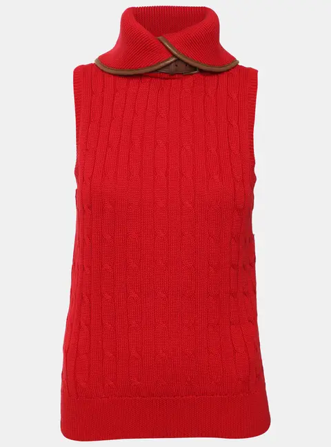 Ralph Lauren Red Rib Knit Sleeveless Buckle Top M