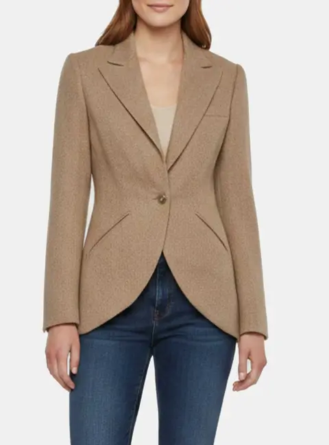 Ralph Lauren Beige Herringbone Wool Blend Cynthia Blazer M