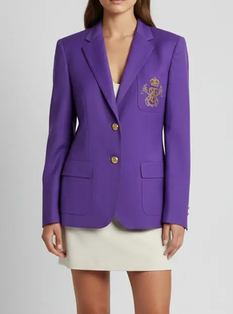 Ralph Lauren Purple Crest Embroidered Wool Single Breasted Blazer M