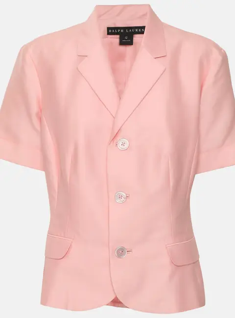 Ralph Lauren Pink Satin Single Breasted Short Sleeve Blazer L