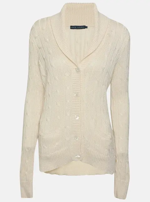 Ralph Lauren Cream Rib Knit Cardigan L