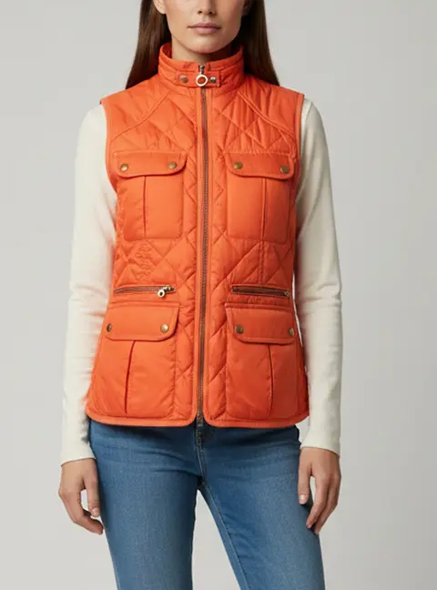 Ralph Lauren Orange Synthetic Quilted Zip Up Vest L