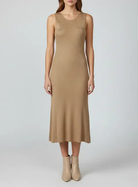 Ralph Lauren Beige Knitted Sleeveless Midi Dress M