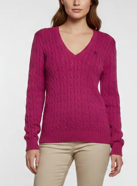 Ralph Lauren Sports Pink Cable Knit V Neck Pullover M