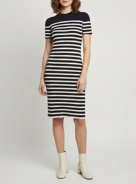 Ralph Lauren Purple Label White/Blue Striped Knit Jumper Dress S