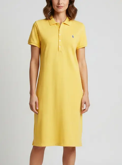 Ralph Lauren Sport Yellow Piqu&eacute; Knit Polo Mini Shirt Dress L