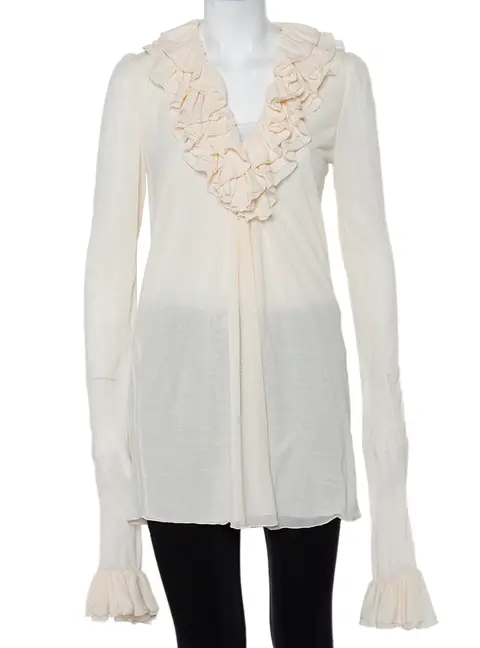 Ralph Lauren Cream Cotton Long Sleeve Ruffled Tunic M