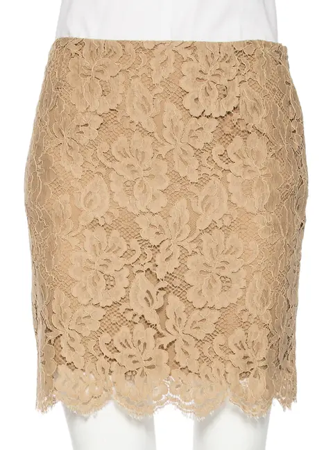 Ralph Lauren Beige Floral Lace Scallop Hem Mini Skirt M