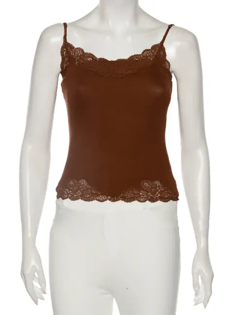 Ralph Lauren Brown Knit Lace Detailed Sleeveless Camisole S