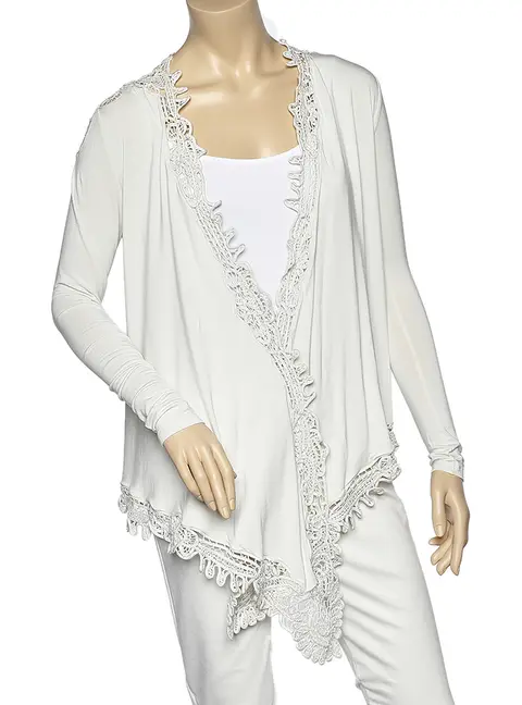 Ralph Lauren Cream Stretch Jersey Crochet Trim Long Sleeve Shrug M