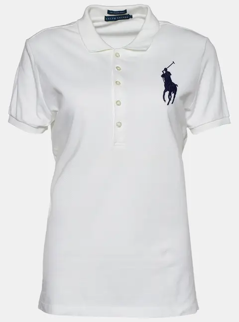 Ralph Lauren White Cotton Pique Polo T-Shirt L