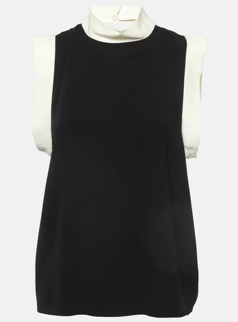 Ralph Lauren Black Sateen Mock Neck Sleeveless Top M