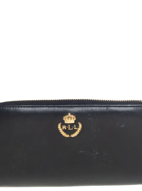 Ralph Lauren Black Leather Zip Around Wallet