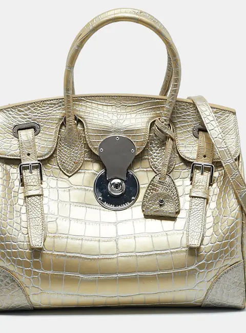 Ralph Lauren Gold Alligator Ricky 33 Tote